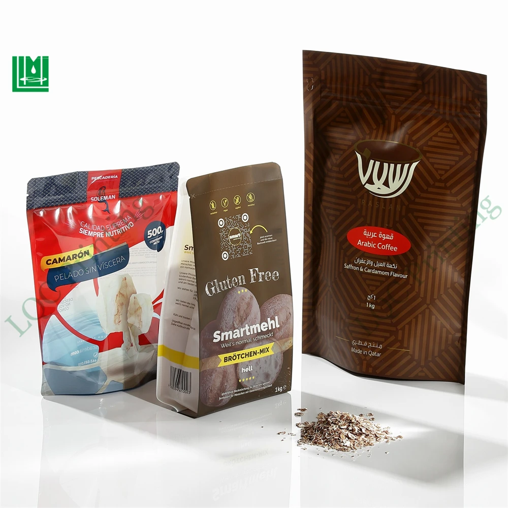 Custom flat zip lock kraft paper biscuits snack food packaging paper bag with logo for snack packaging