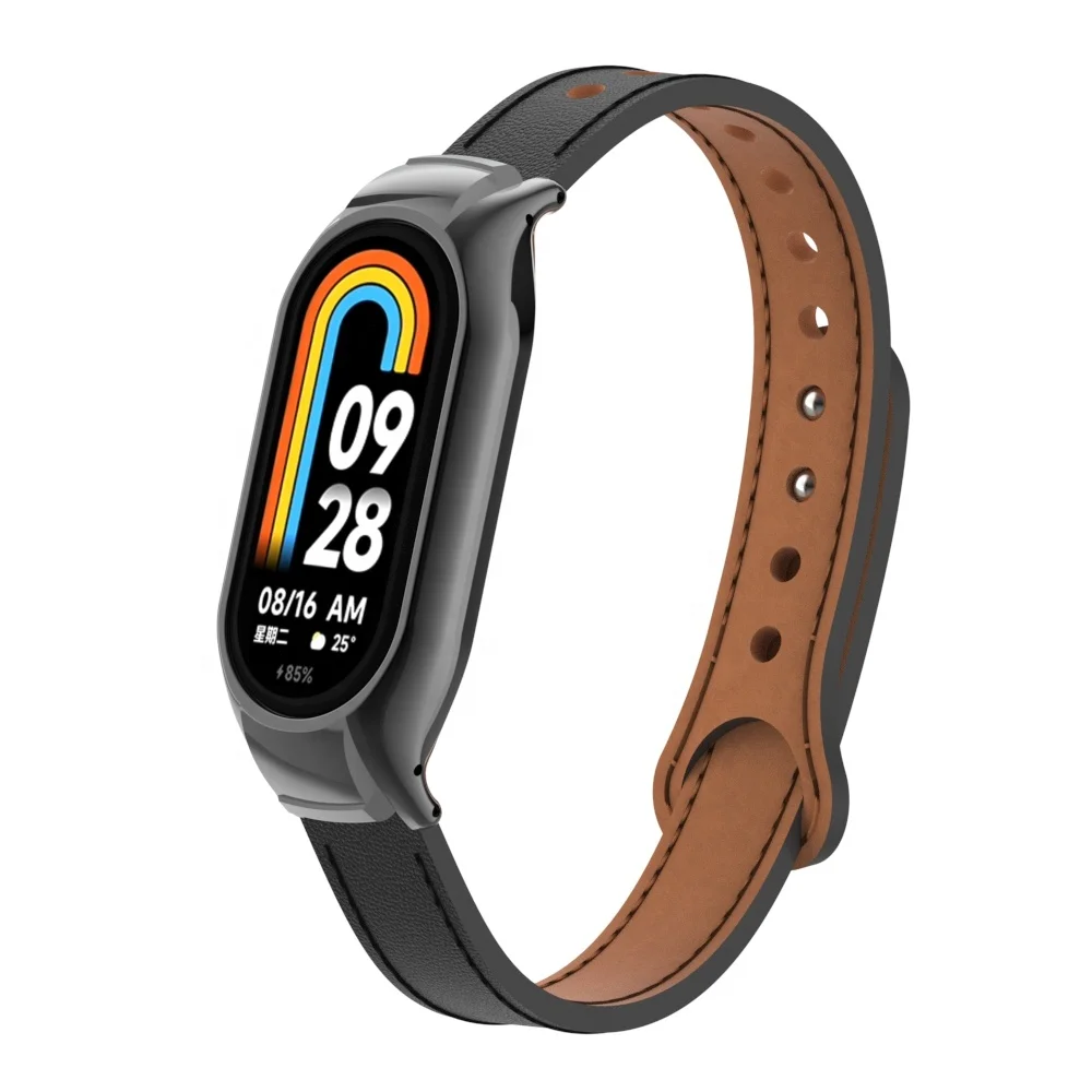 ODM HOLDMI 80107 series miband 8 strap united one piece metal frame dual snap buckle microfiber watch band for xiaomi band 8