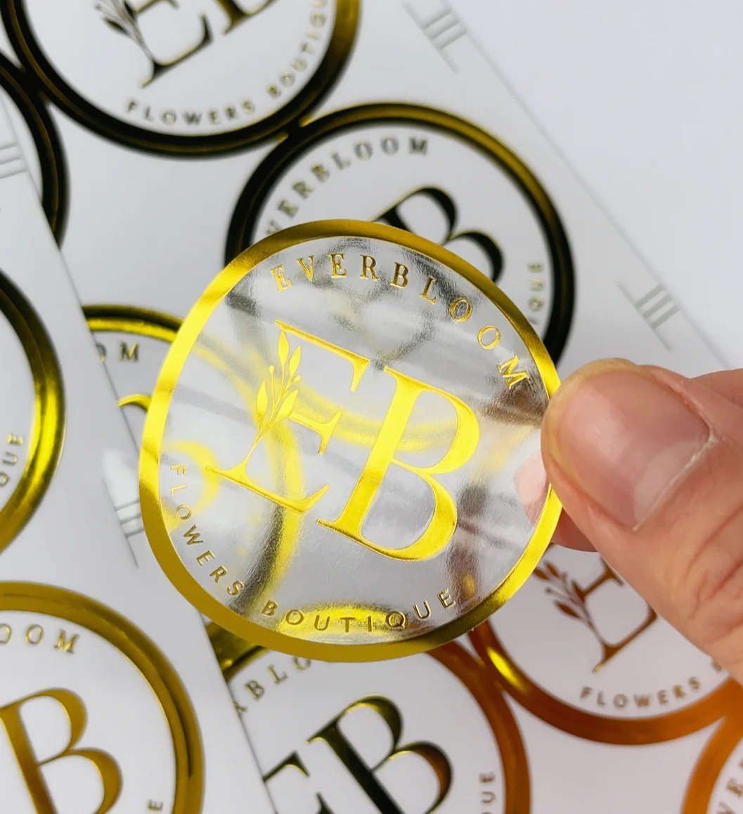 LOPAL Self Adhesive Customized Transparent Clear Stickers Logo Label with gold foil