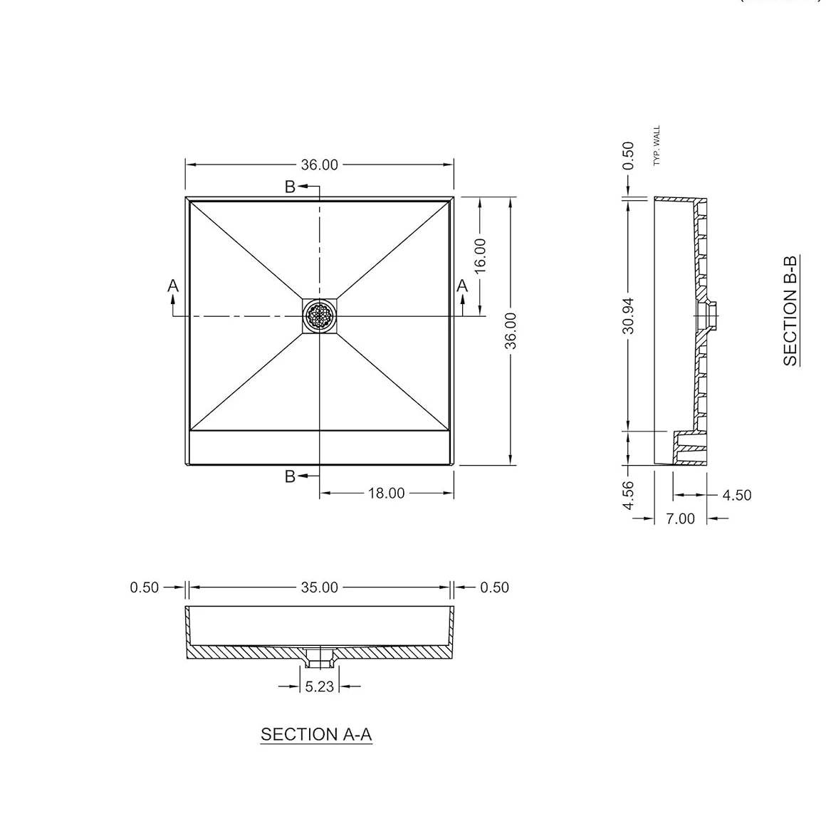 Cheap 36X36inch PVC Center Drain Tile Ready Shower Base with Integrated Center PVC Drain Installation Easy to Floor Drain Single