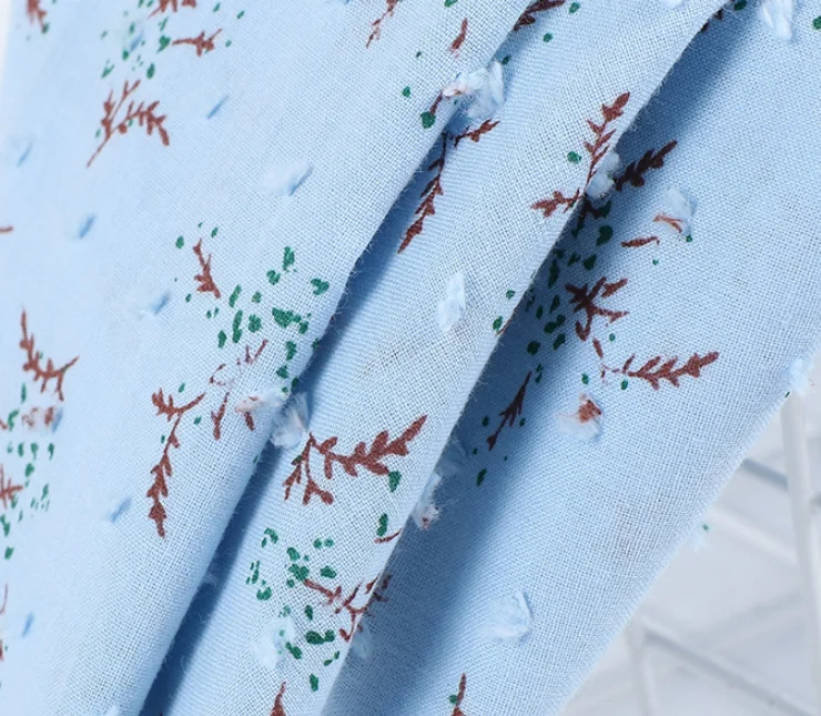 Multicolor cotton swiss dot  printed  fabric 100 cotton small plant  printed woven voile  fabric for  clothing