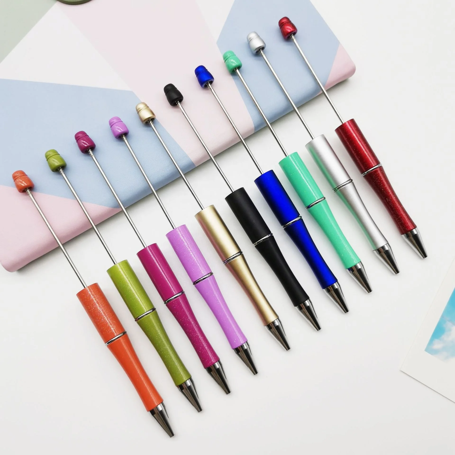 10pcs/pack DIY bead pen add a bead Decorated blank pen plastic Beadable Pens set with ink