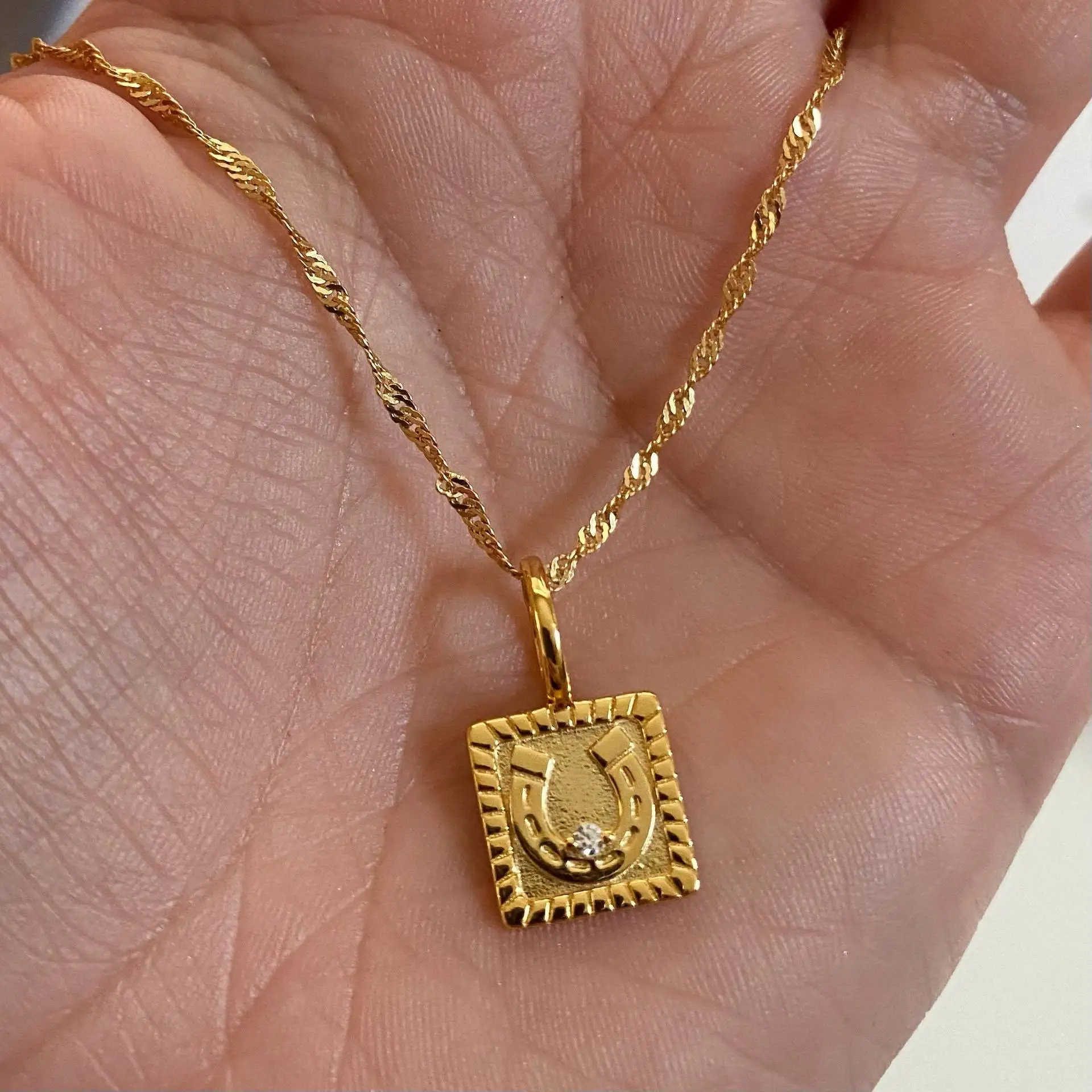 Винтажное ожерелье из нержавеющей стали с позолоченным покрытием PVD 18K символ удачи подкова фотобокс кулон ювелирные изделия для женщин