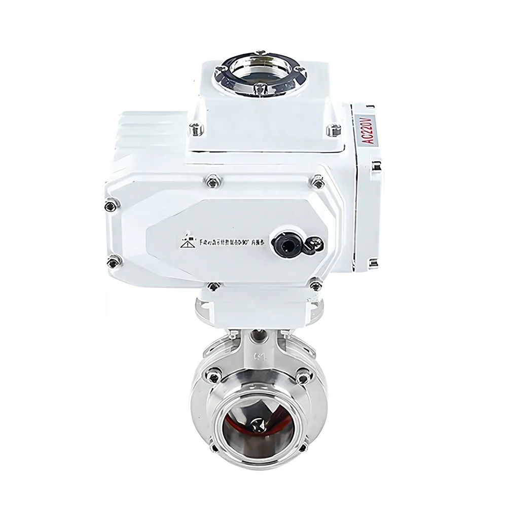 Stainless steel motorized motor 24V 220V electric drive actuator sanitary Tri clamp butterfly valve