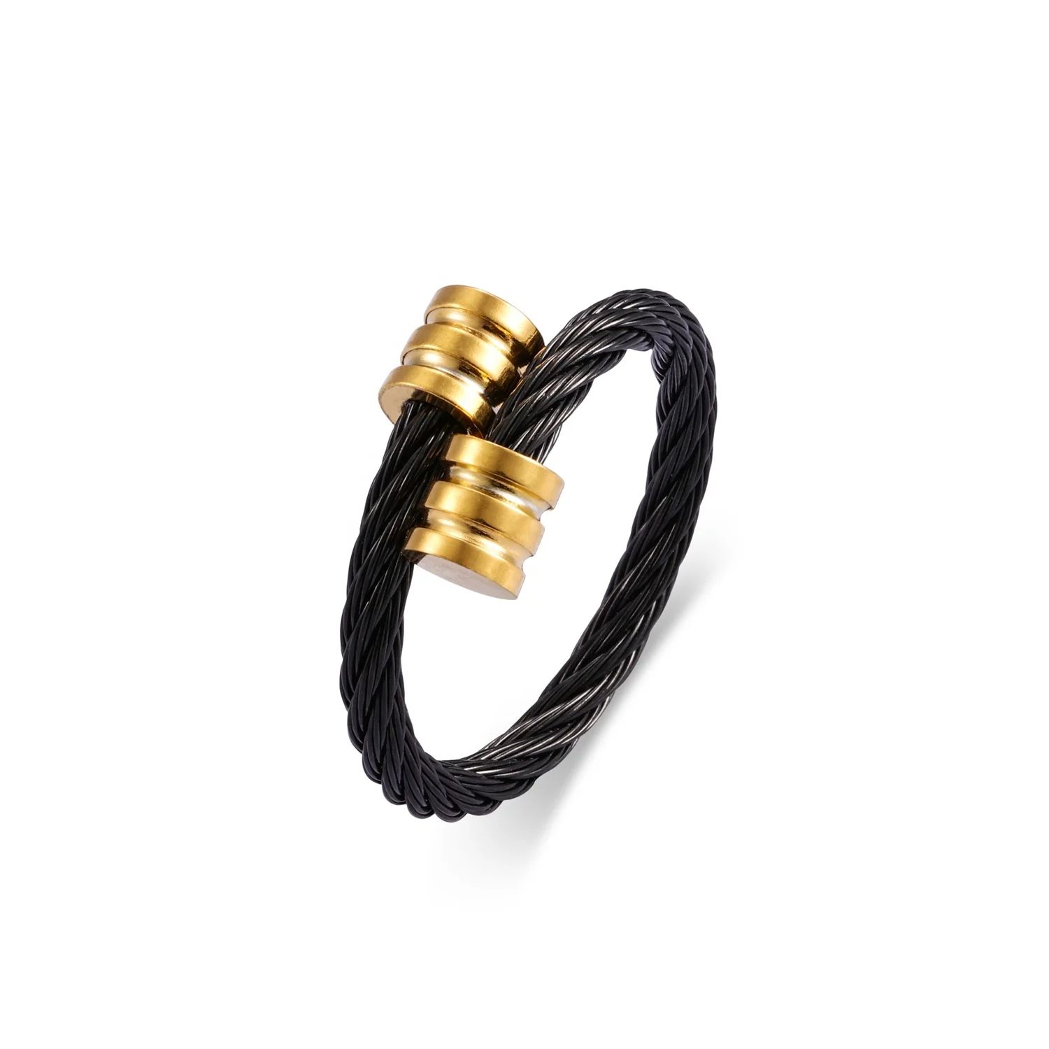 Wholesale custom 18k gold plated stainless steel ring fashion jewelry Trendy twist rope open adjustable couples ring men women