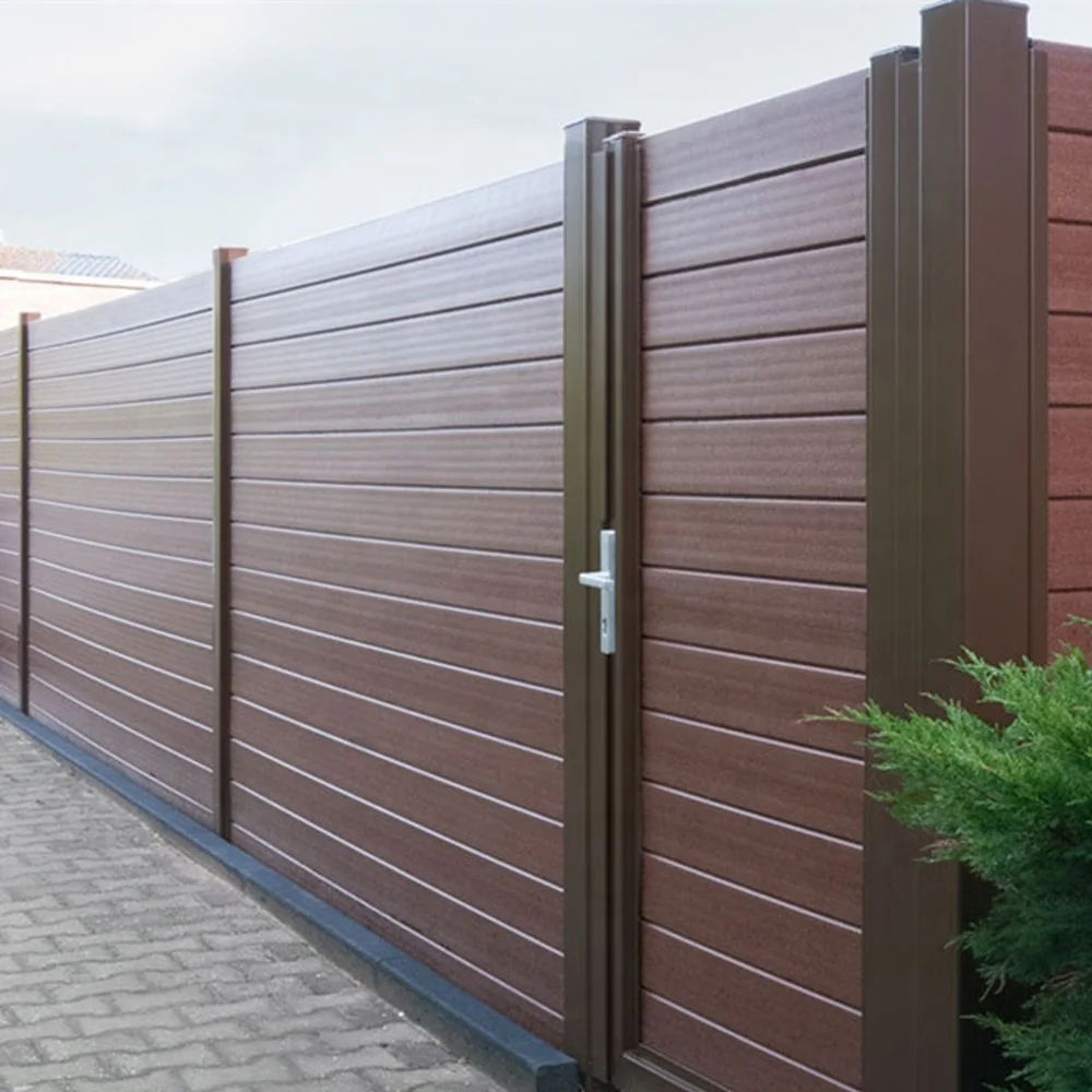 WPC Fence Panel Privacy Fence Set 6 x 6 ft Outdoor Wood Plastic Composite Fence with Gate for Household Garden
