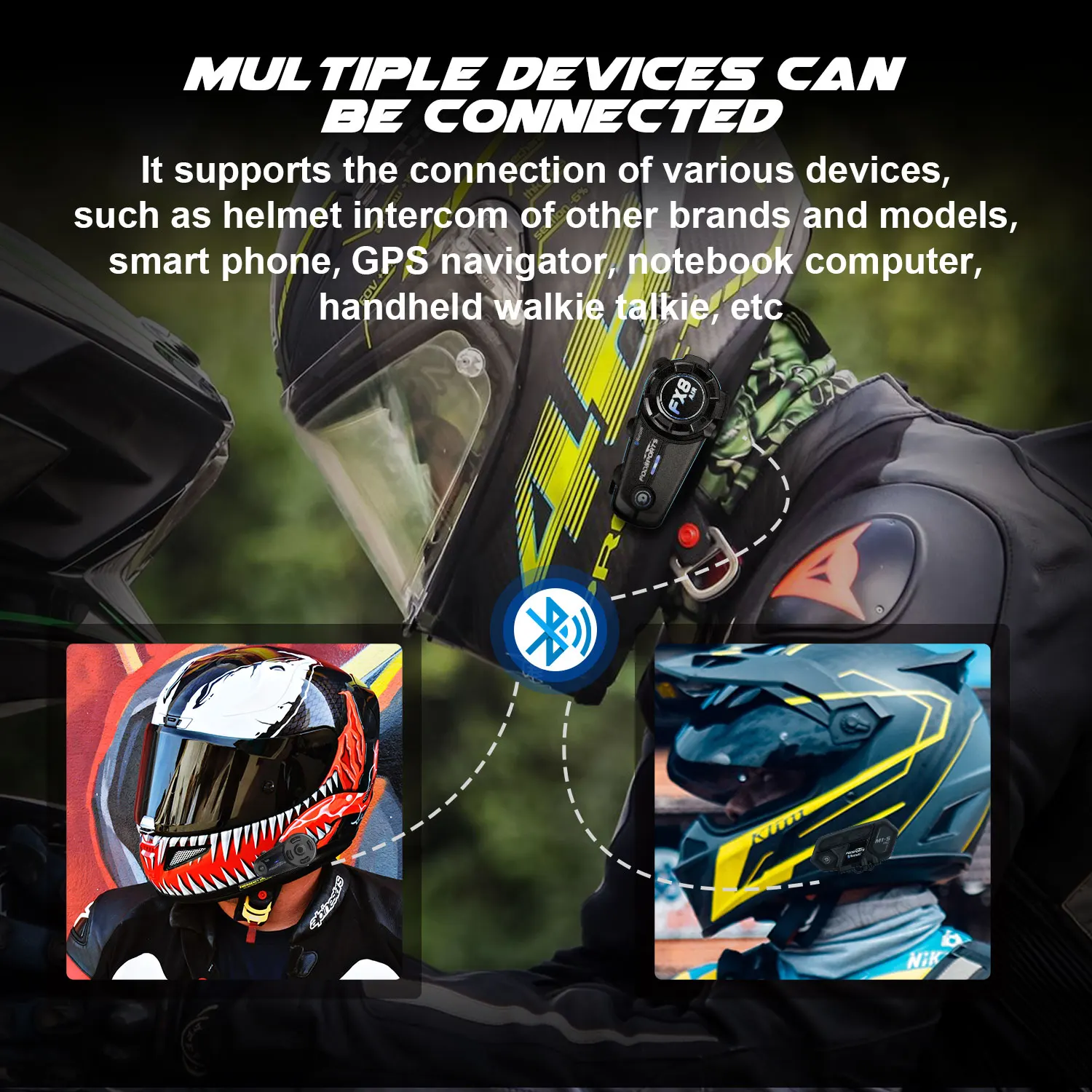 Fodsports FX8 Air 1000M Full Duplex FM radio wireless noise reduction motorcycle Helmet Bluetuth Intercom headset