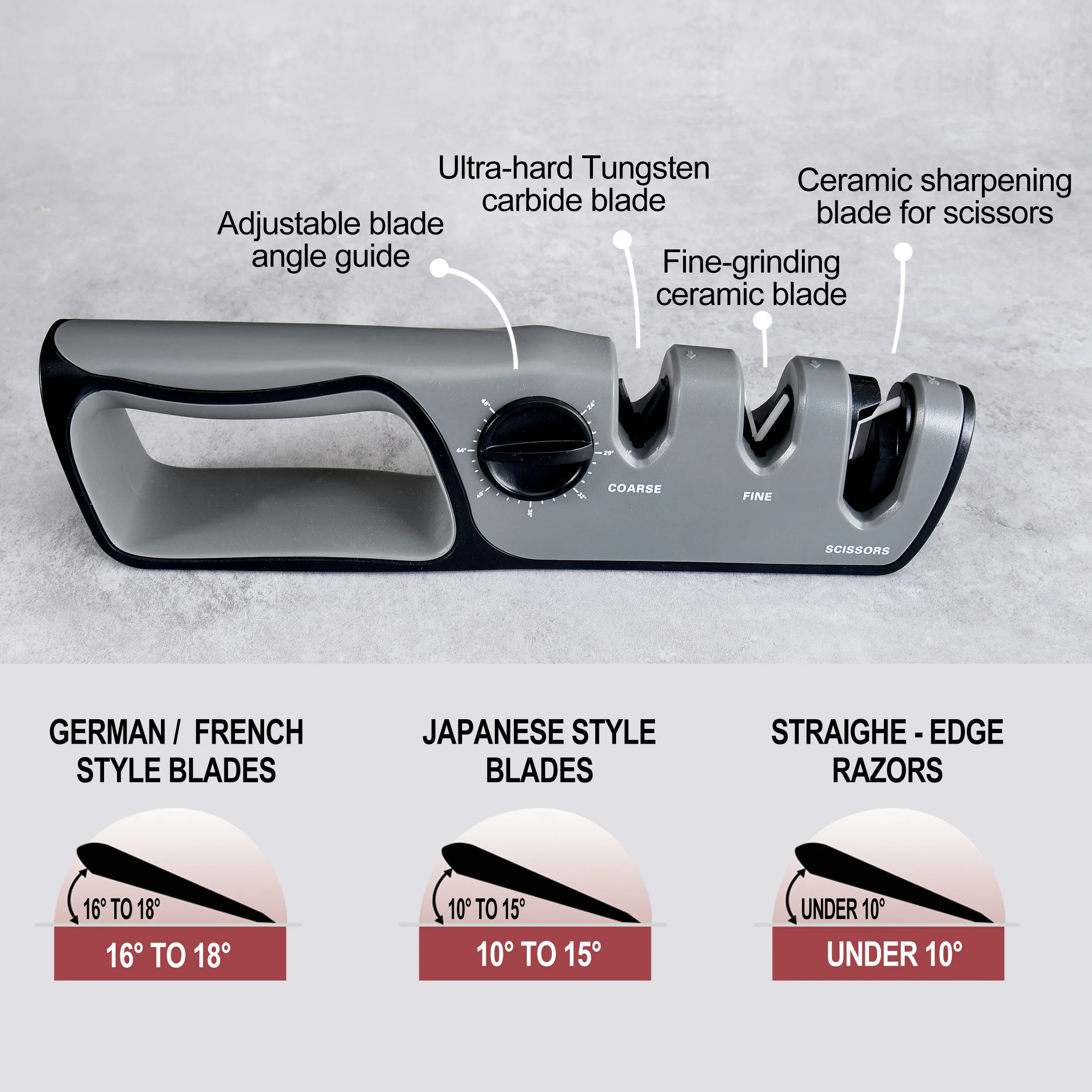Adjustable Angle 3-stage Kitchen Knife Sharpener 3-in -1 Professional Knife & Scissors Sharpener