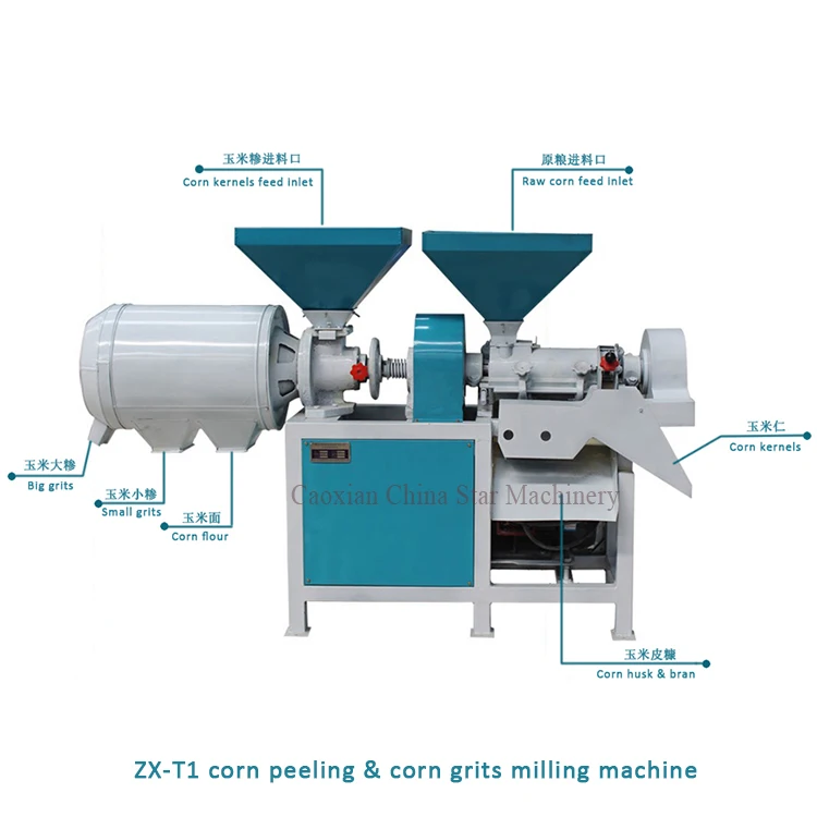 ZX-T1 hot one model small corn milling machine maize grits grinding plant 20 sizes corn grits making and fine flour equipment