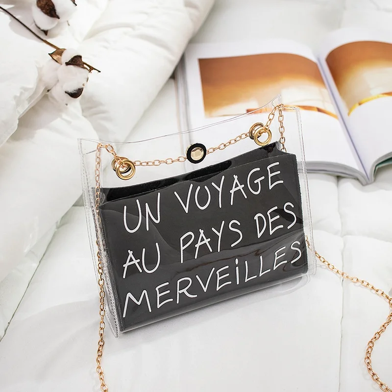 Fashion letter Small Shoulder Etter Small Messenger Bucket Chain crossbody women clear purses handbags