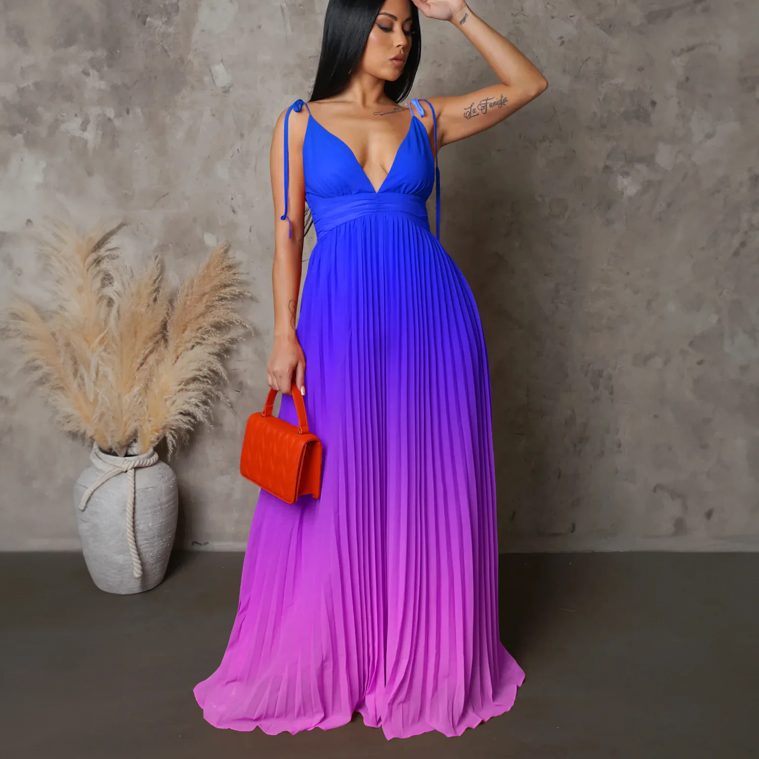 Limanying Sexy Ladies Tie-Dye Backless Dress Slip Open Design V-Neck maxi nighty dress Custom Wholesale Fashion Long Dress