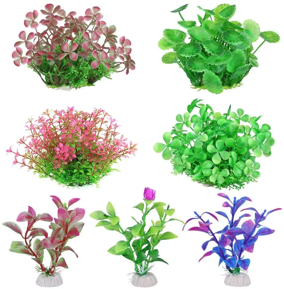 Aquarium Decorations Plastic Green Plant Fish Tank Decoration 7 Packs Artificial Plastic Plant For Aquarium