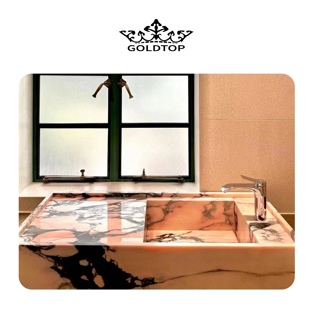 Goldtop OEM/ODM Top Quality pink Marmore with black vein Calacatta pink marble hotsale style Marble slab for vanity top