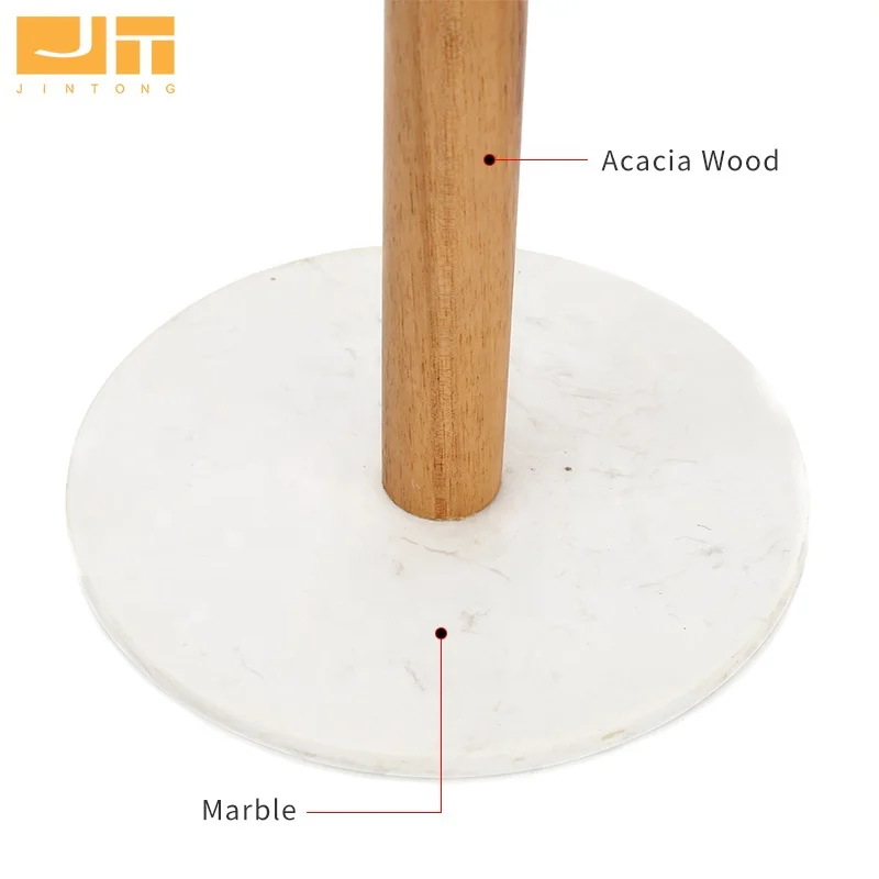 New Design Premium Acacia Wood Toilet Paper Roll Stand Holder Tissue Rack With Marble Bottom
