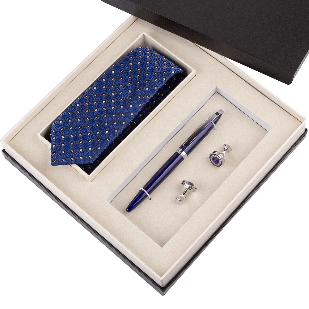 Classic New Year Christmas Gift Set for men father friend colleague client customer with blue metal pen and cufflinks
