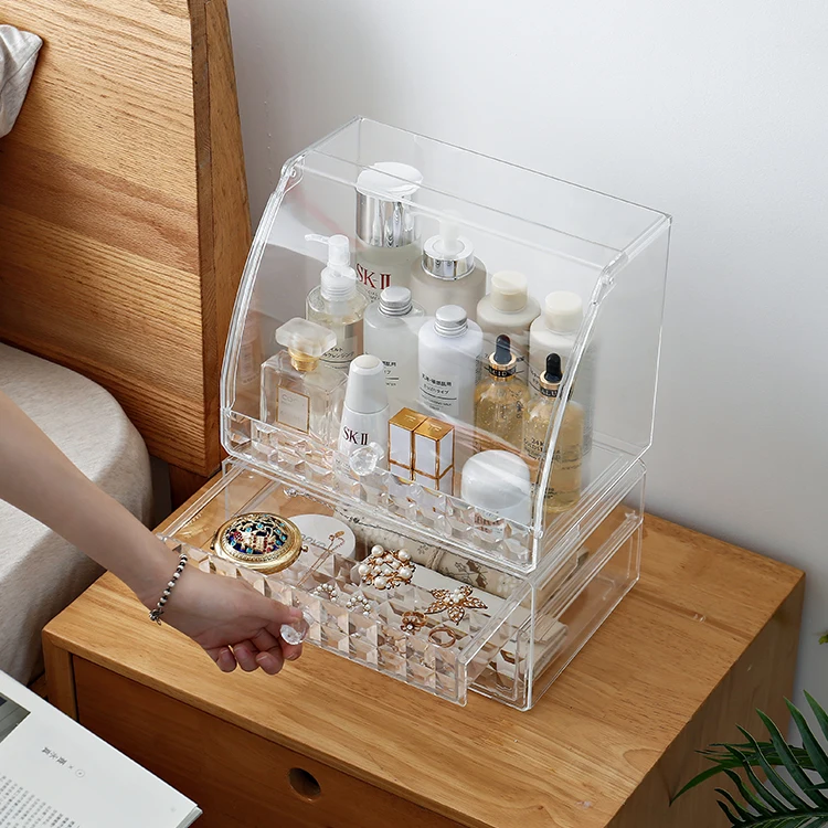 Multifunction Dustproof Four Drawer 3 Layers Display Acrylic Transparent Cosmetic Storage Box