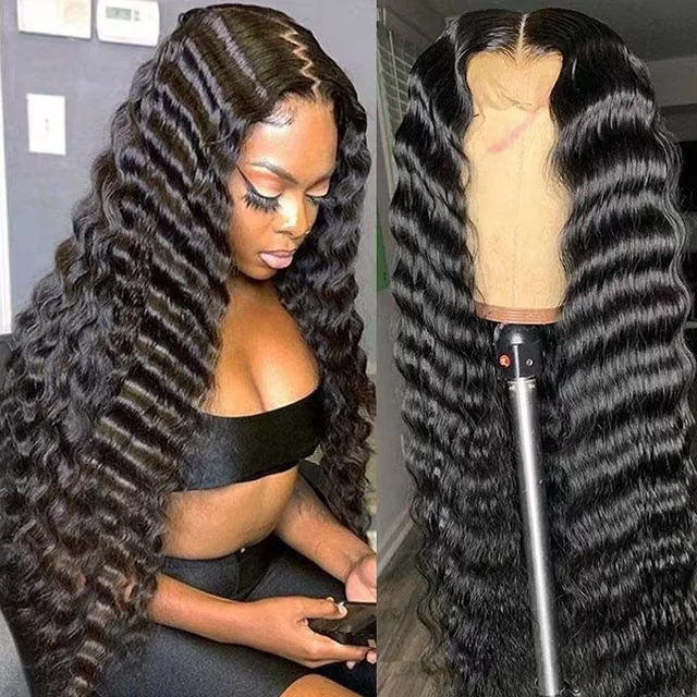 Hot Sale Brazilian Human Hair Lace Front Wigs loose deep wave Wigs  Double Drawn Full Lace Frontal Wigs