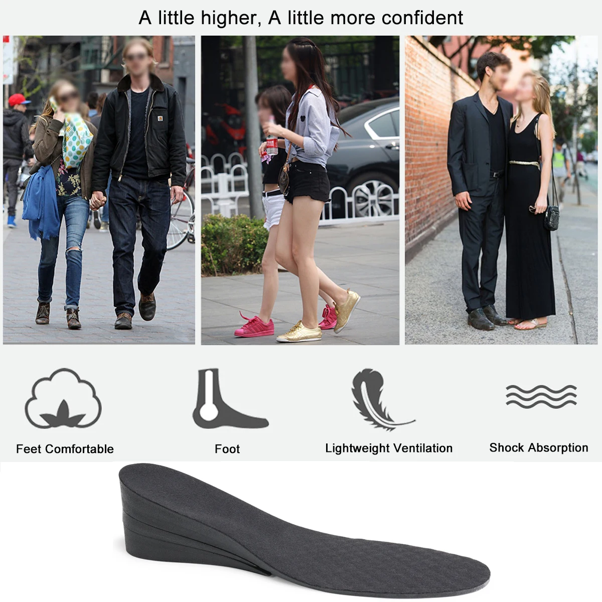 3 Layers 7.5CM PU Foam Adjustable Height Increase Insole Air cushion Shoe Lifts shock absorption heel Elevator Shoes Insole