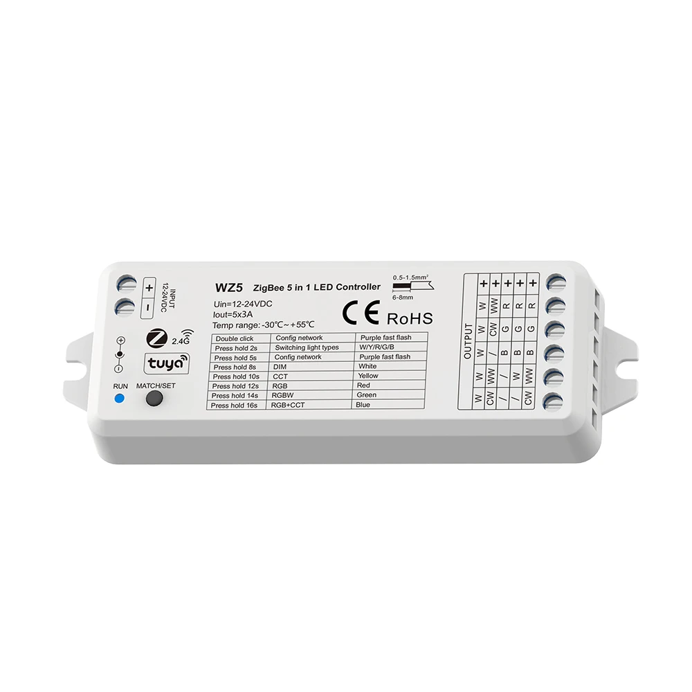 5 in1 LED Controller LED Strip Controller Compatible with zigbee 3.0, support Tuya app control, voice control, RF remote control