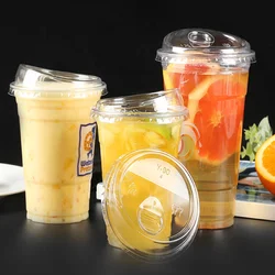 Factory supply food grade clear PET disposable coffee milk tea ice cream jelly transparent plastic cup with lid