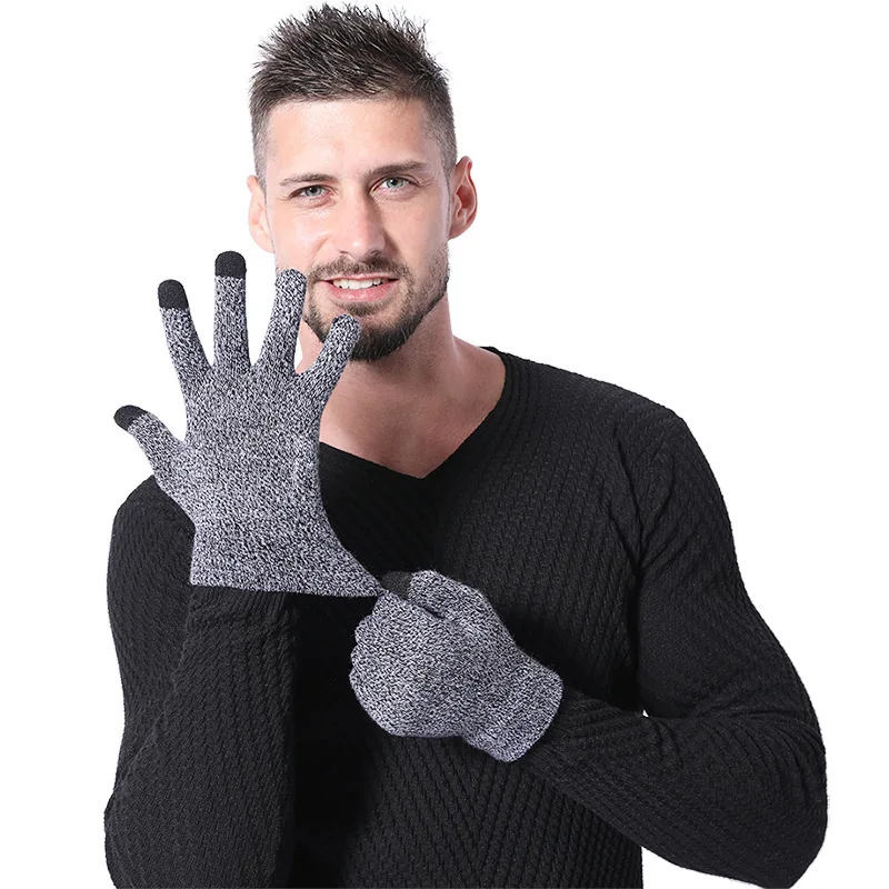 Large Size Knit Touchscreen Brushed Warming Gloves For Winter