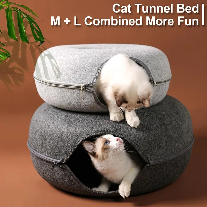 2024 new design felt five-pointed star tunnel pet bed cat nest removable for rest and play, universal for four seasons