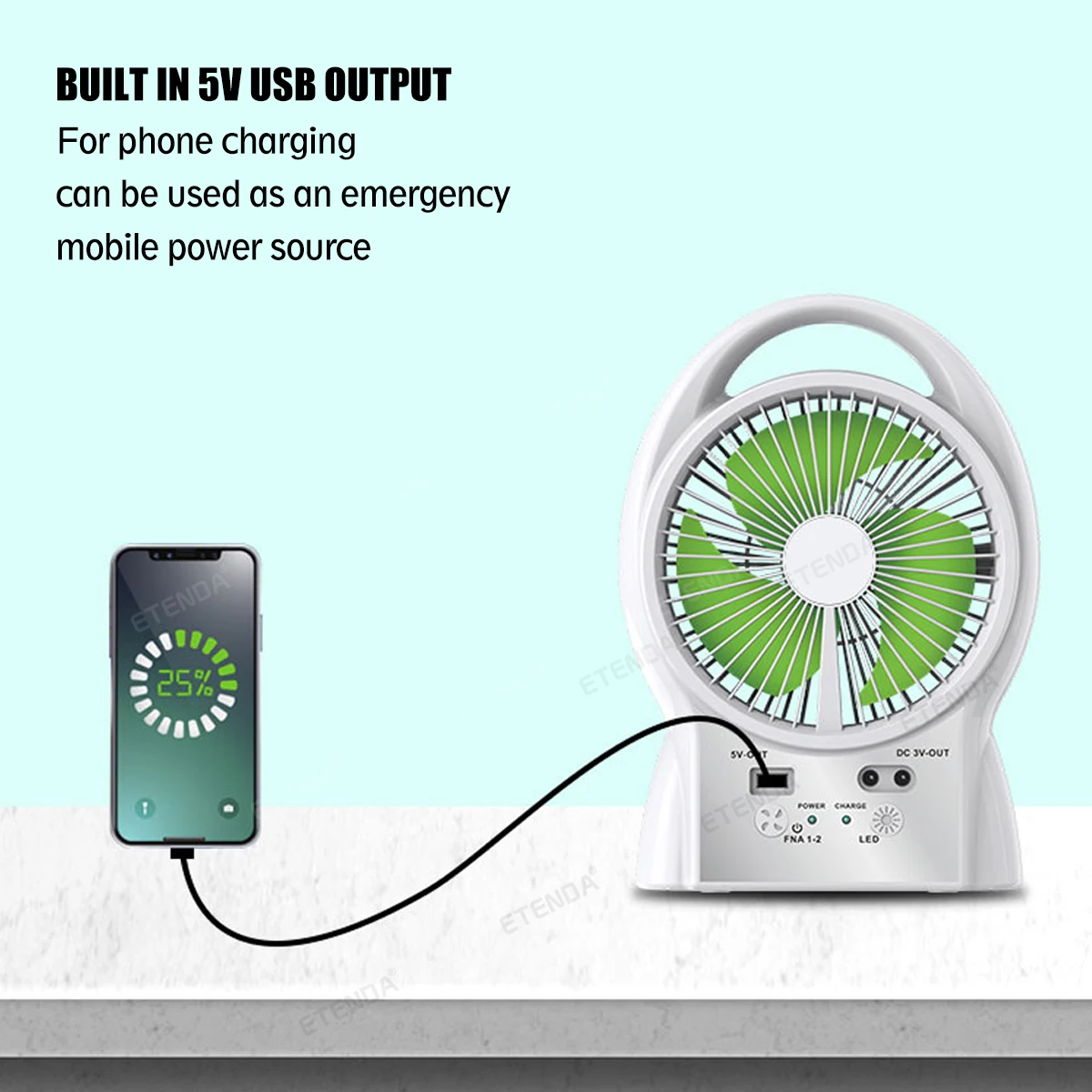 6 Inches Solar Fan Table Rechargeable With LED Light 5V USB OUTPUT Bulbs Solar Panel