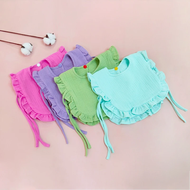 Newborn Baby Girls Double Layer Cotton Ruffle Bibs Baby Bandana Burps Cloth Toddlers Muslin Feeding Feeding Smock Stuff