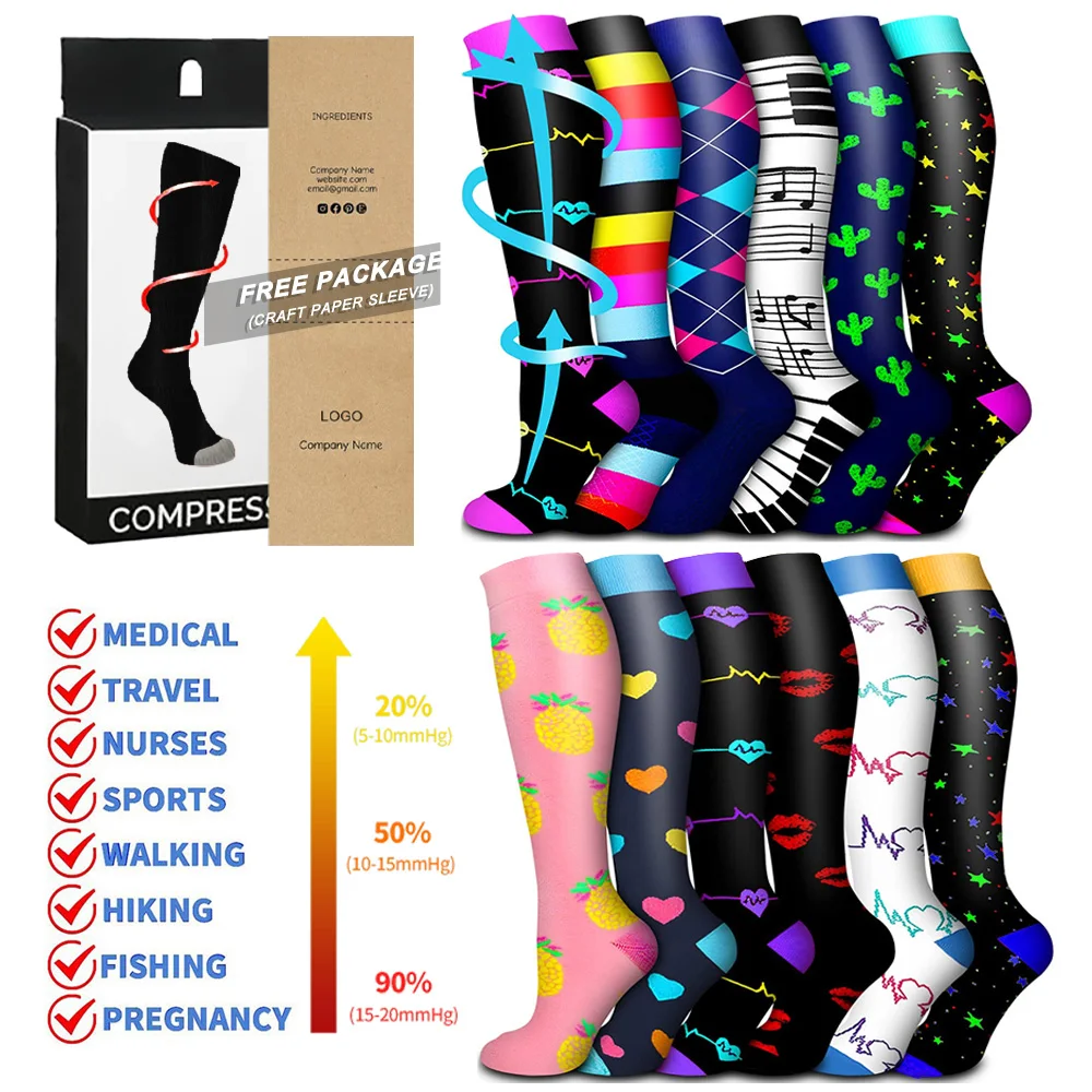 Free Packing Free Sample Compression Socks For Women 15-20 Mmhg Knee High Socks Nurse Running Medical Compression Socks