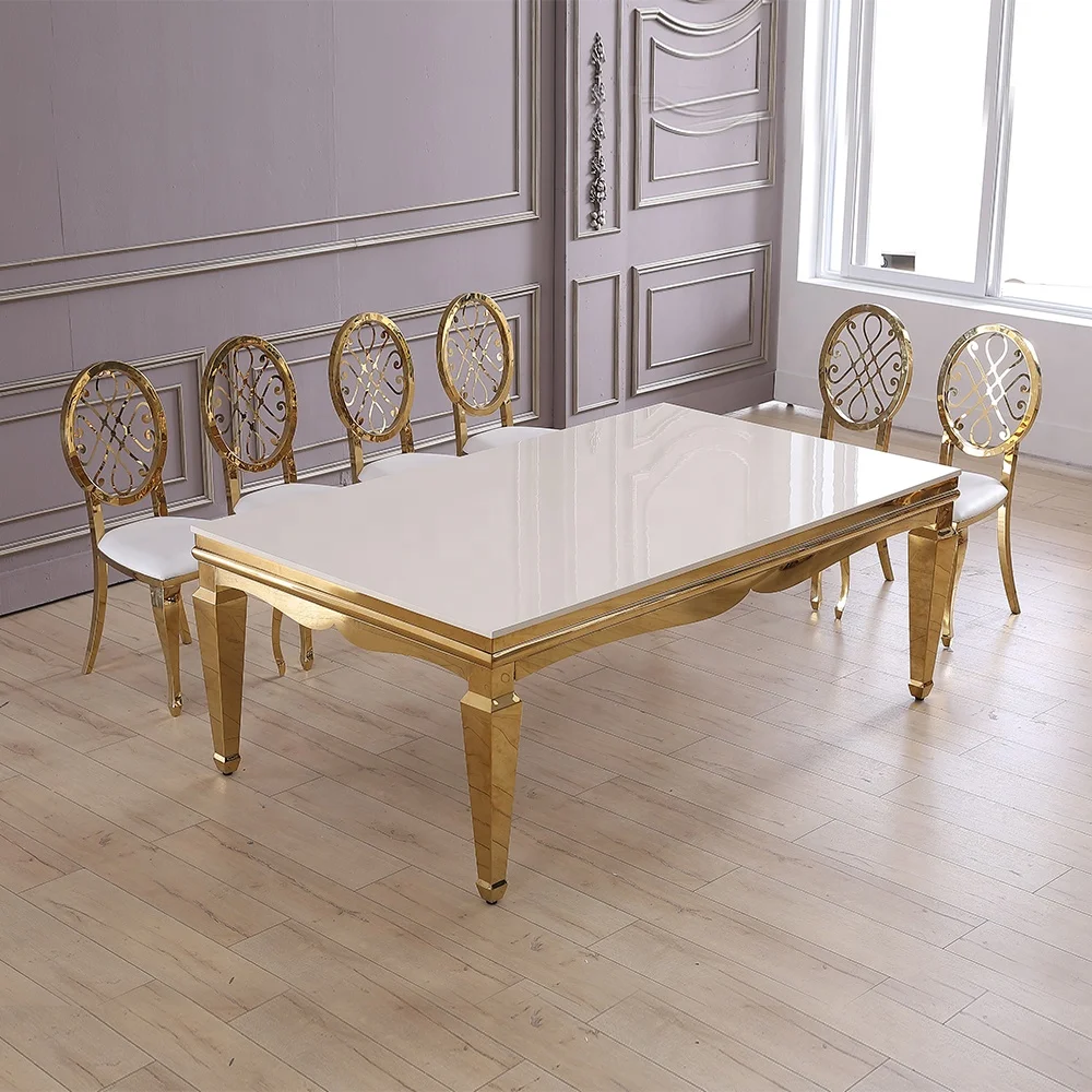 Luxury Birthday Party Chairs and Tables Decoration Furniture Gold Stainless Steel Event Wedding Party Table