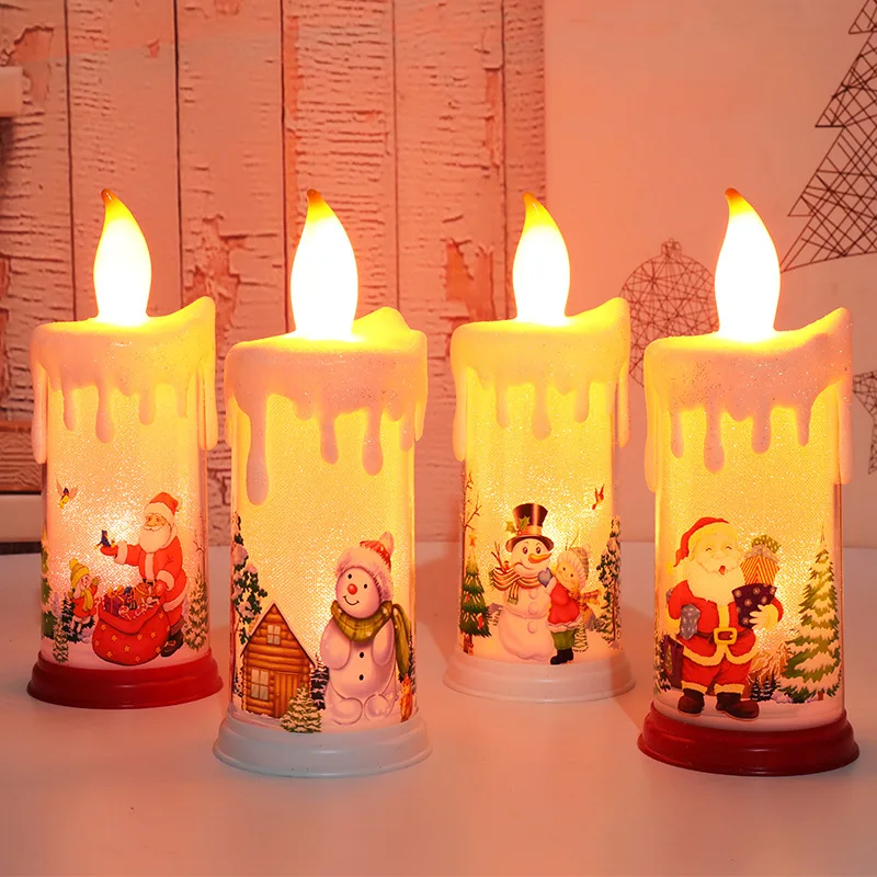 Christmas Flameless Candles LED Flickering Battery Pillar Candles Santa Snowman Decals Festival Winter Party Decoration
