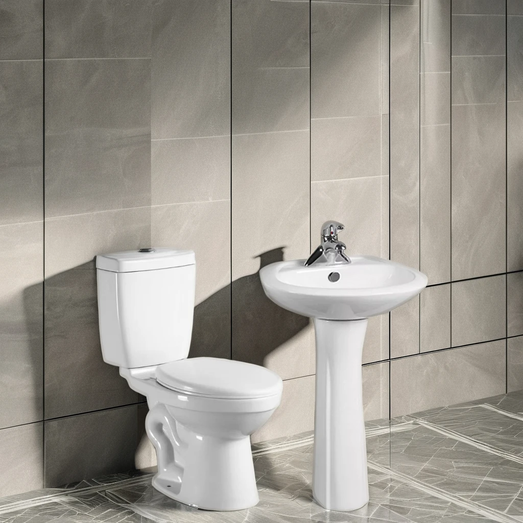 Wholesale economic cheap inodoro sanitary ware wc bathroom ceramic pedestal basin sink and siphonic two piece toilet set
