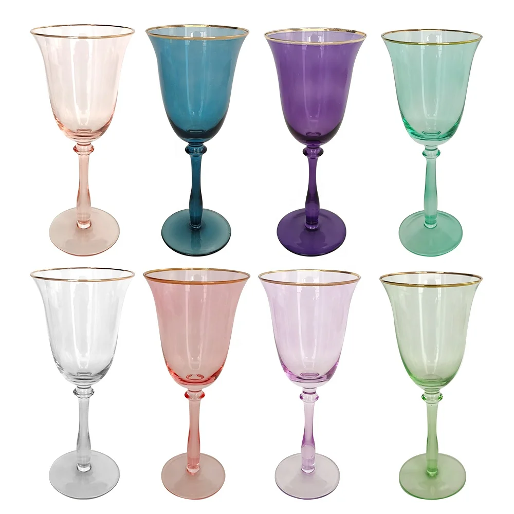 Wholesale Wedding Champagne Flute Hotel Water Goblet Restaurant Glass Cup Crystal Red Wine Glass with Gold Rim