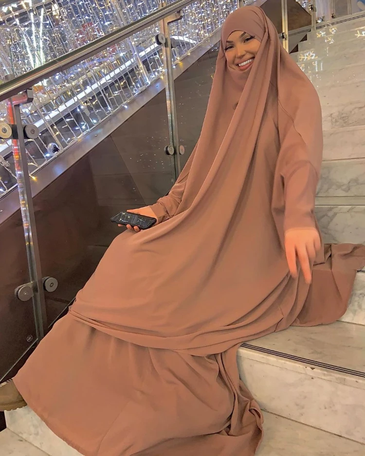 Islamic Clothing Jilbab Abaya Muslim Dress Bat Abaya Women Niqab Ladies Burka Khimar Jilbab 2 Pieces Modest Khimar Hijab Abaya