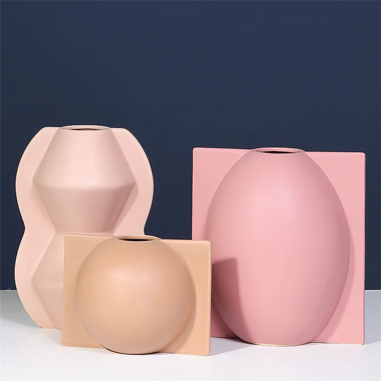 
Factory Direct Sale Designer Simple Mold Shape Ceramic Color Vase Home Decoration Handicraft Piece 