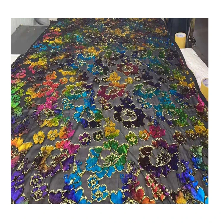 
 Флэш-распродажа, элегантная многоцветная жаккардовая шелковая бархатная ткань ручной работы  