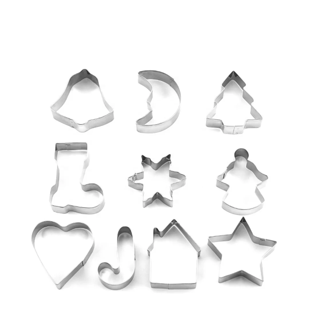  10 Piece Stainless Steel Baking Shape Molds For Christmas Biscuit