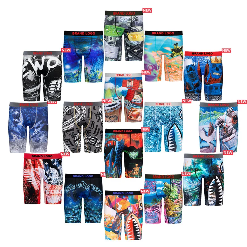 2022 Summer Best Selling Popular E-Brand Team Print Oem Polyester Gym Fitness Men Customized Boxers Shorts Mens Underwear