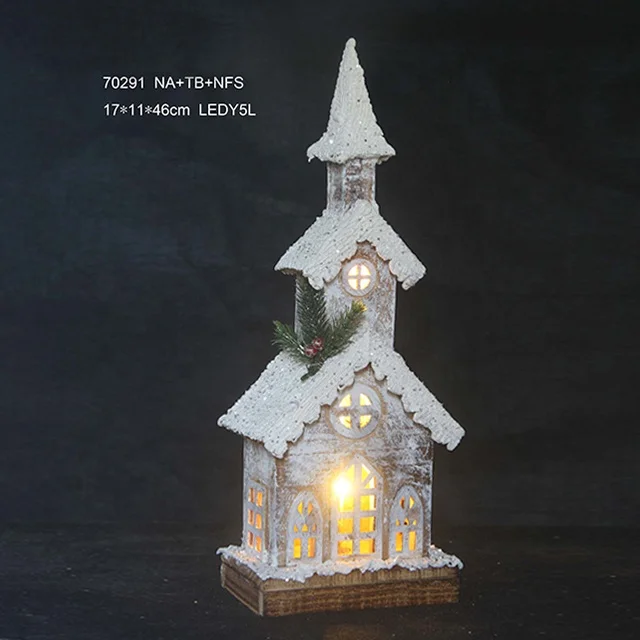 mini led wooden Christmas house village with lights decor for holiday home decoration