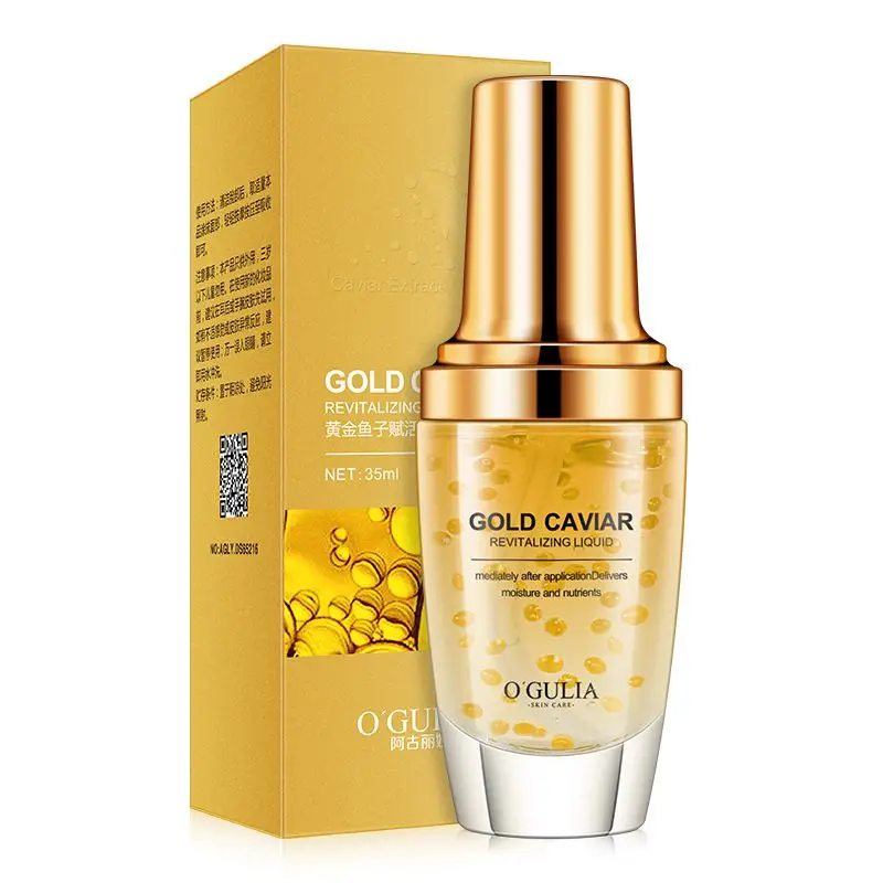 OEM cosmetic organic caviar serum face skin care anti aging 24 k nano gold serum