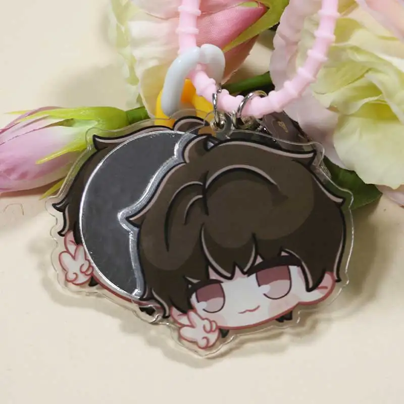 Custom Color Printed Acrylic Mini Mirror Cute Animation Keyring Anime Acrylic Mirror Pendant Keychain For Girl Gift