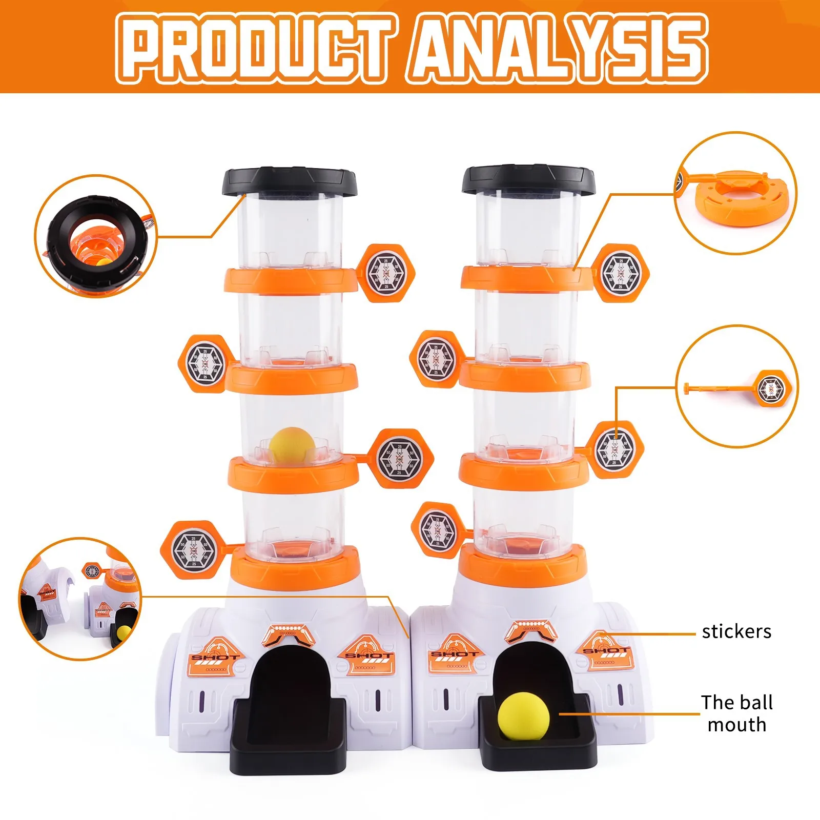Double Cylinder Shooting Game Electric Soft Bullet Eva Balls Blaster Gun With Moving Target Toy