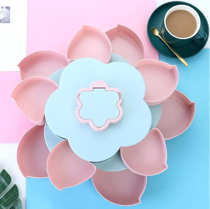 Creative Flower Candy Box Plum Blossom Rotating Fruit Bowl with Mobile Phone Holder Dried Fruit Box