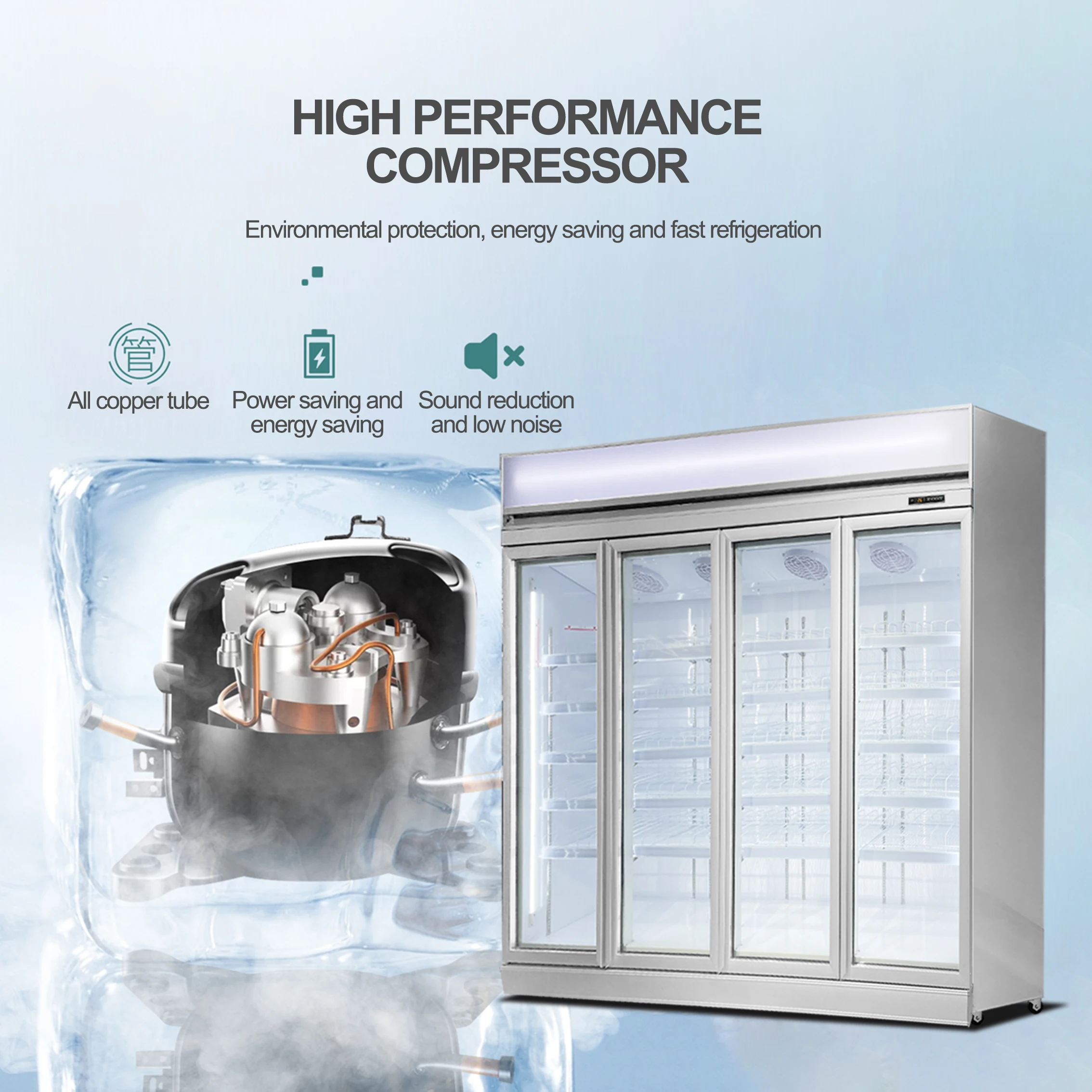 Commercial Freezers And Refrigerators with 4 Glass Door Upright Drink Chiller Beverage Cooler Display Cabinet