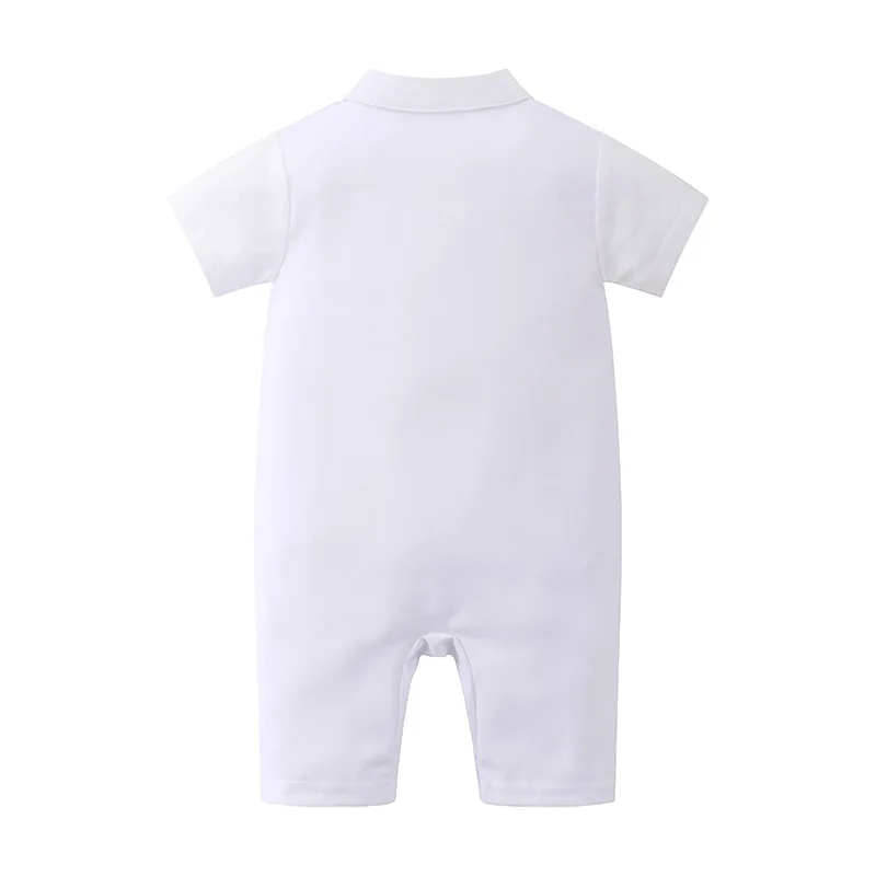 2022 Summer Infant Clothes Formal Gentleman Baptism Party Short Sleeve Lapel Pure White Newborn Boys Romper Baby Wear