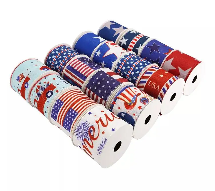 Customize 4th of July ribbon American patriotic ribbon  USA Flag Grosgrain Ribbon For Crafts Hair Bows Making