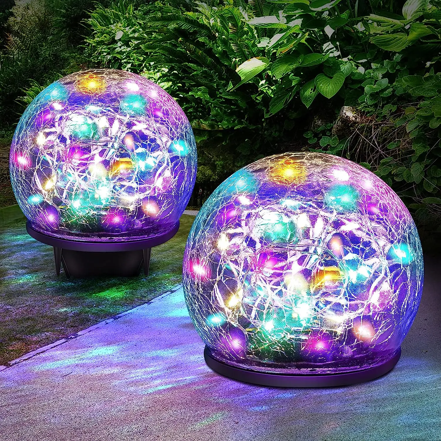 Garden Solar Lights Outdoor Decorative LED Colored Cracked Glass Solar Globe Lights Upgraded Waterproof Ball Lights for Yard