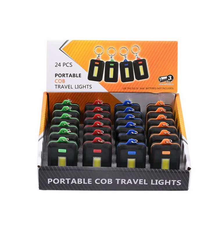 Custom Personalized Logo Square Colorful ABS Outdoor Emergency 3 Modes Ultra Power Pocket Mini COB LED Keyring Flashlight