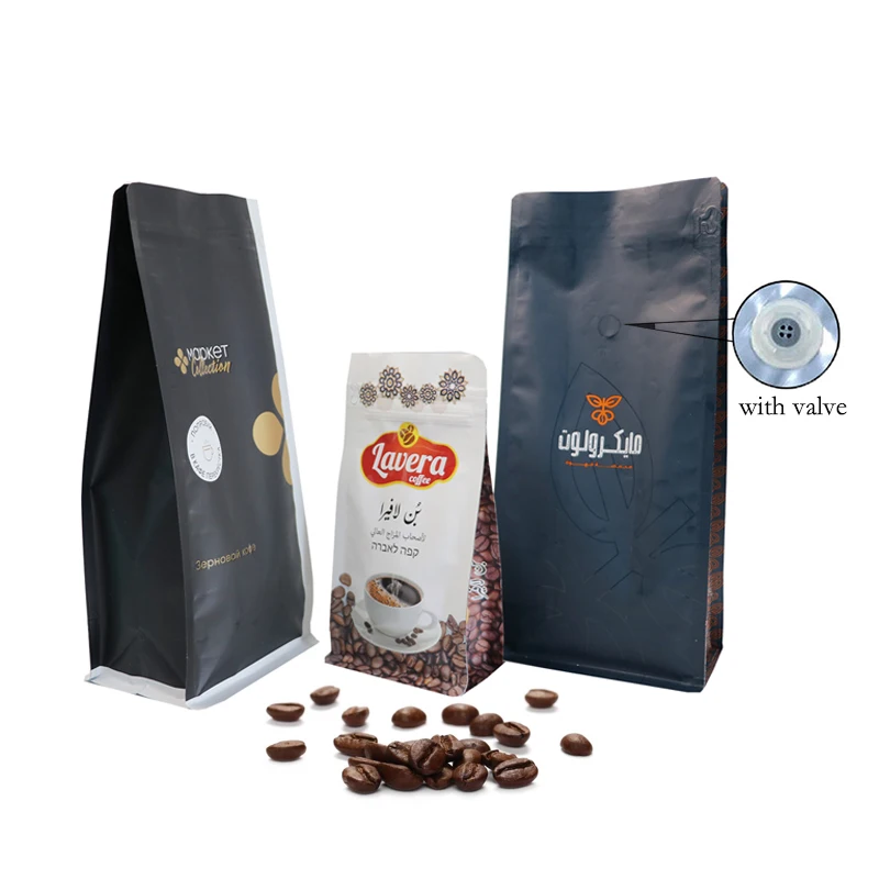 Custom printed bolsa de cafe Black Matte 12oz 16oz 250g 1kg Coffee Packaging Pouch Flat Bottom Coffee Bags with Valve and Zipper