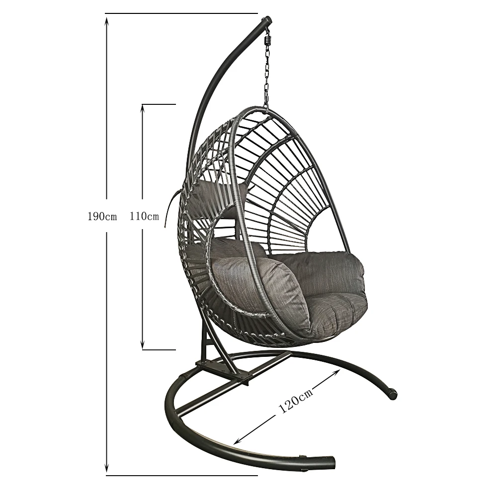 Лидер продаж, уличная мебель, одинарное круглое сиденье, подушки, гамак, качели, подвесное плетеное кресло из ротанга в форме яйца с бесплатной металлической подставкой